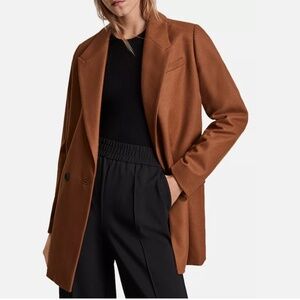 NWOT AllSaints Ella Double Brested Wool Blazer Women's 0, Tan Brown Coat, Preppy